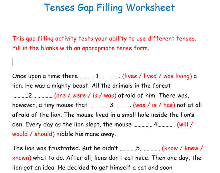 Tenses Gap Filling Worksheet Teach On