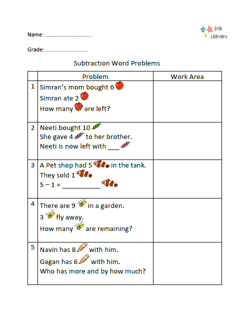 subtraction word problem for grade 2