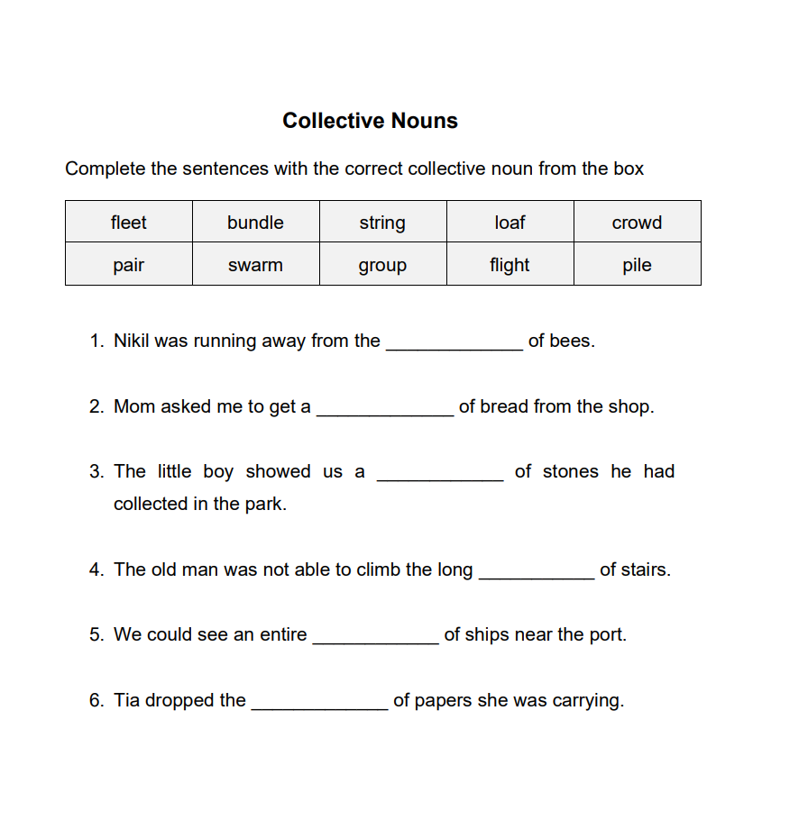 Fill In The Blanks With Collective Nouns With Answers