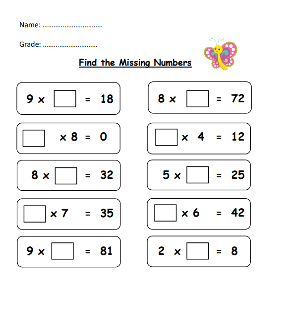 Multiplication Find The Missing Numbers Teach On