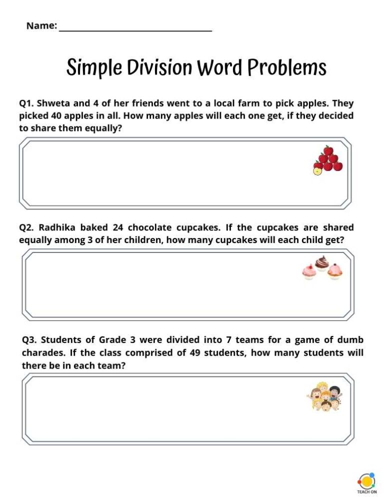 division problem solving questions year 3