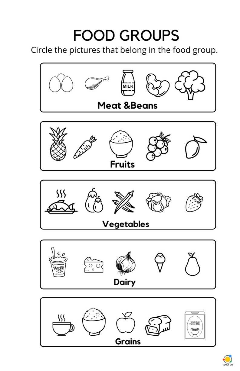 Food Group Worksheets For Kindergarten