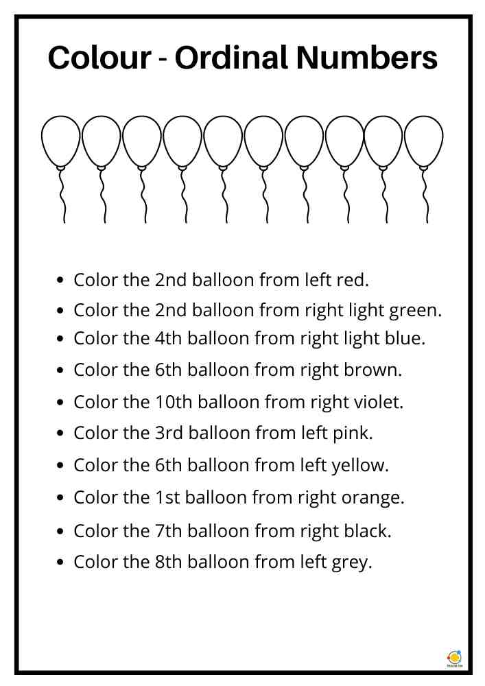 Ordinal Numbers Left And Right Worksheet