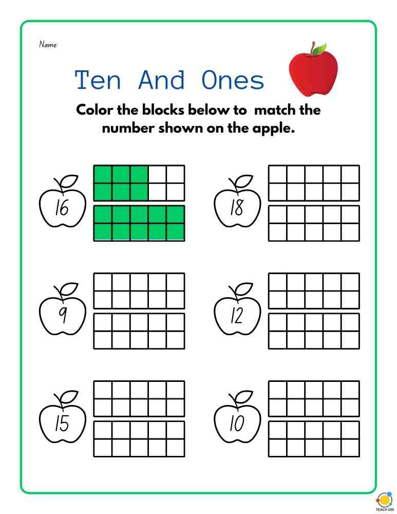 Tens and Ones Colour the Blocks Teach On