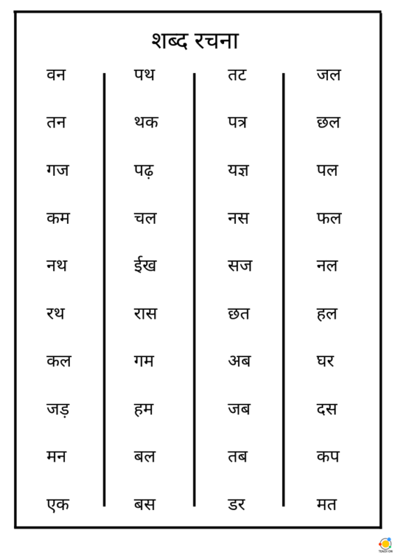 2 Letter Word List - Hindi (without matra) - Teach On